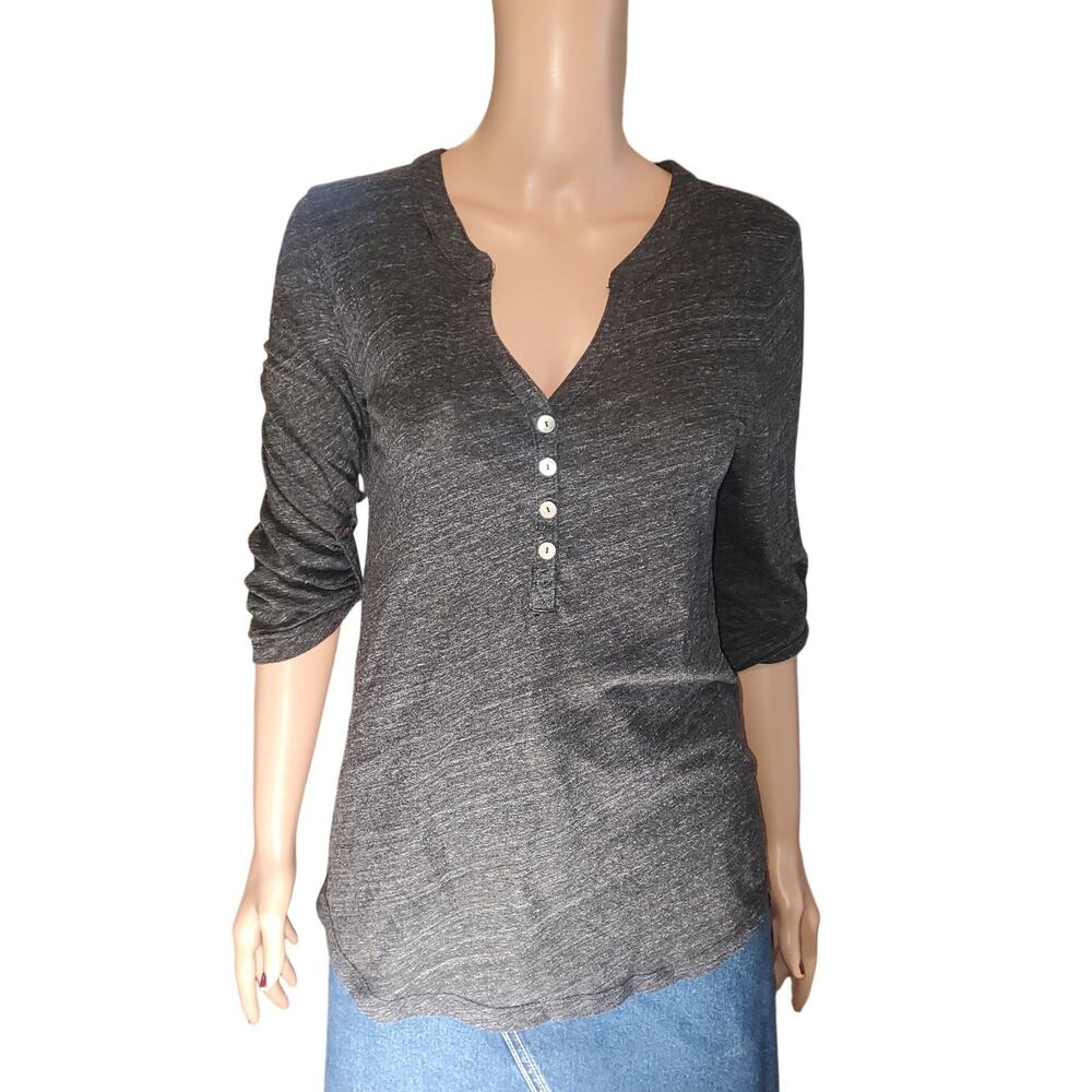 Nation LTD Gray Long Sleeve Henley Top Soft Knit Size S Minimalist Casual